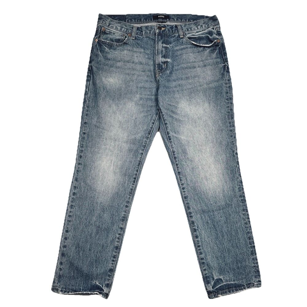 Aero Slim Jeans Mens Size 36x32 Measure 37x30 Tapered Blue Cotton Denim Distress